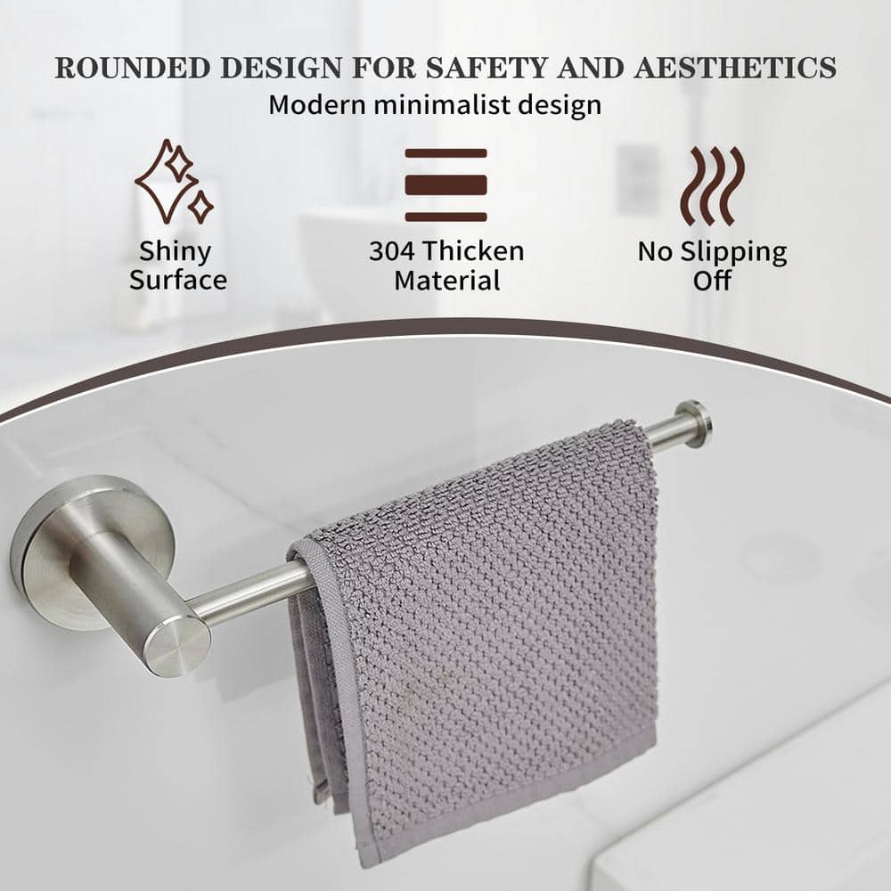 Brushed Nickel 5-Piece Bathroom Hardware Set with Towel Bar and Hooks