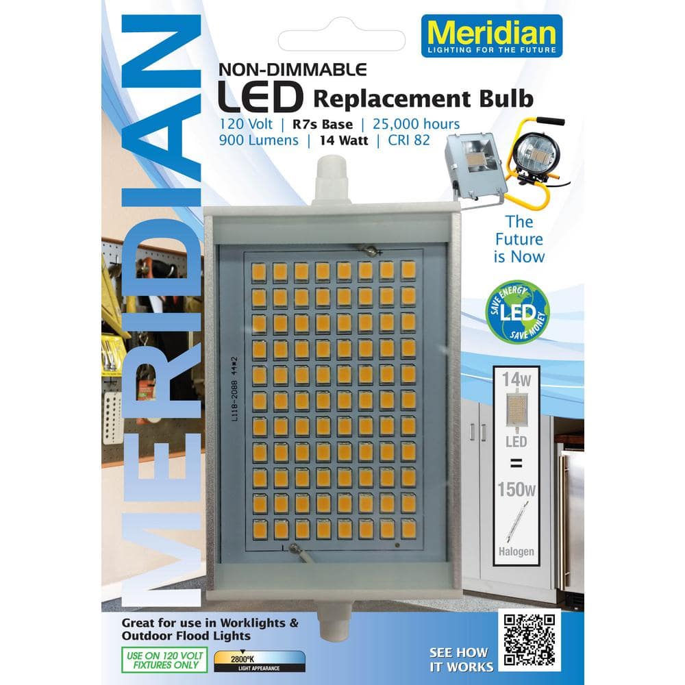 Meridian 150W Equivalent Soft White (2800K) R7s LED Light Bulb 13159 - The  Home Depot