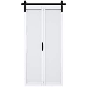 40 in. x 84 in. Paneled 1 Lite Solid Core White Finished MDF Bifold Door with Bifold Barn Door Hardware Included
