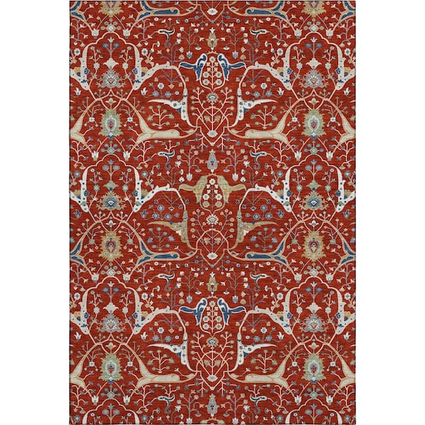 Mayfield Premium Machine Washable Abstract AMF2250 Red 3 ft. x 4 ft. Area Rug