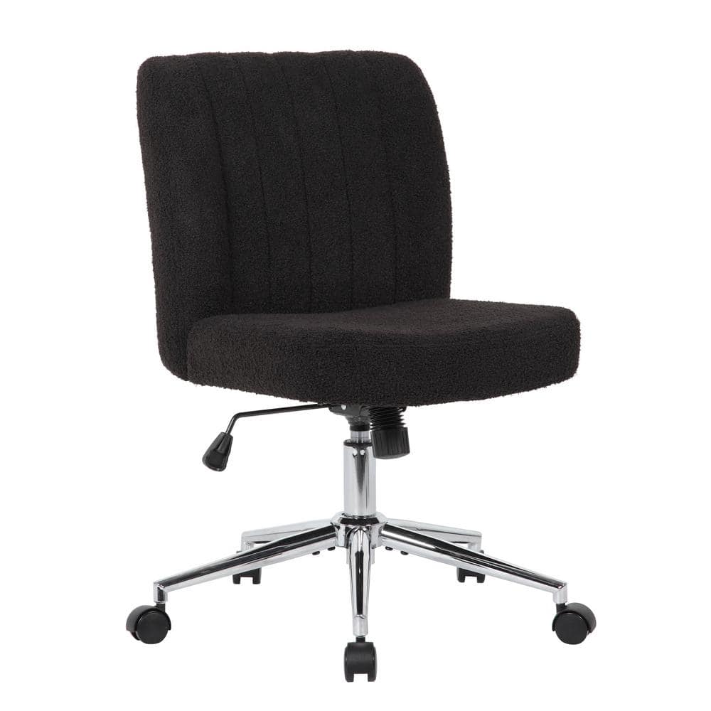 Black Boucle Fabric Swivel Task Chair with Chrome Base