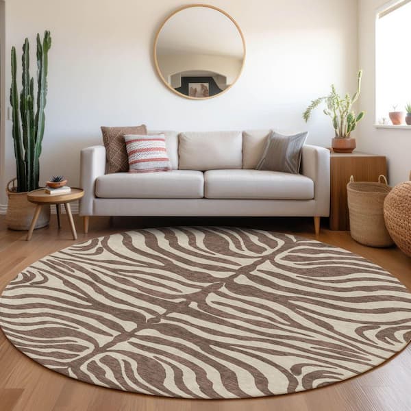 Chantille Machine Washable Indoor/Outdoor Abstract ACN1042 Brown 8 ft. x 8 ft. Area Rug