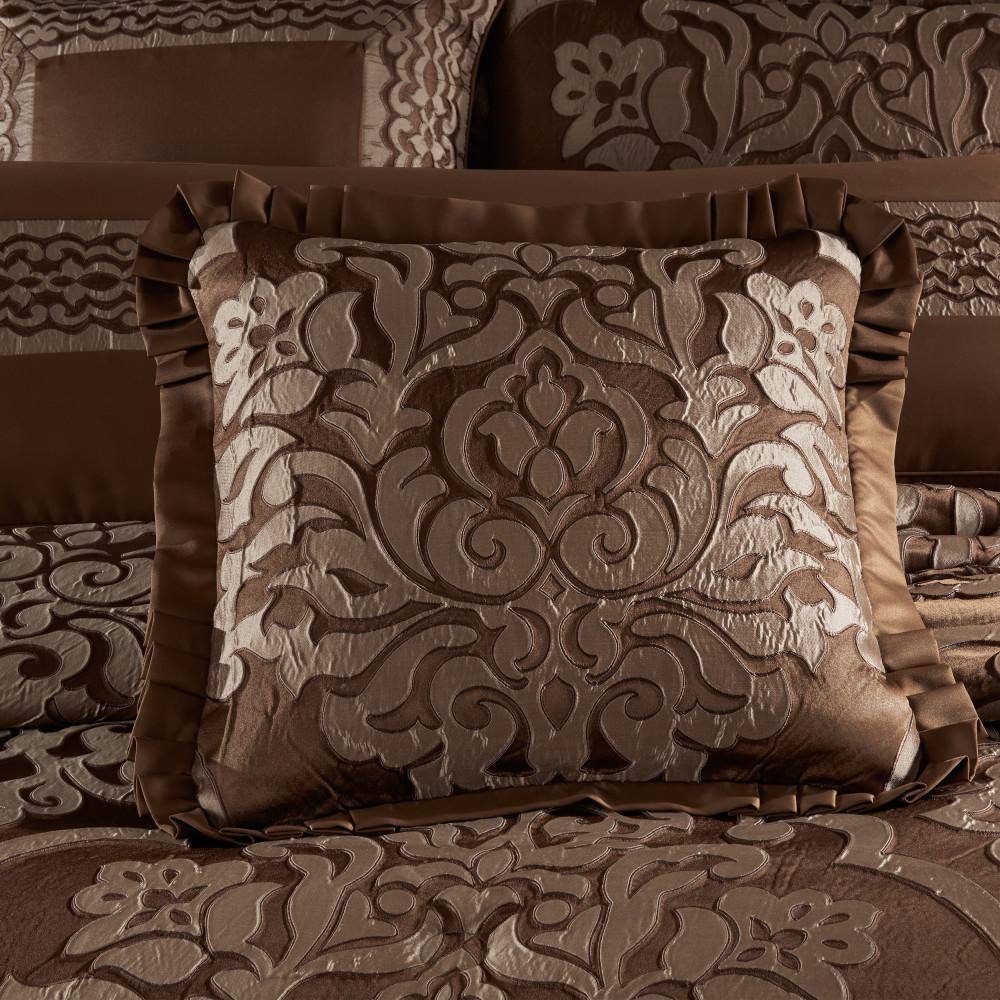Copper and Beige Damask Square Decorative Throw Pillow