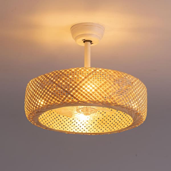 20 in. Indoor White Boho Caged Ceiling Fan with Lights and Remote Control, Low Profile Ceiling fan