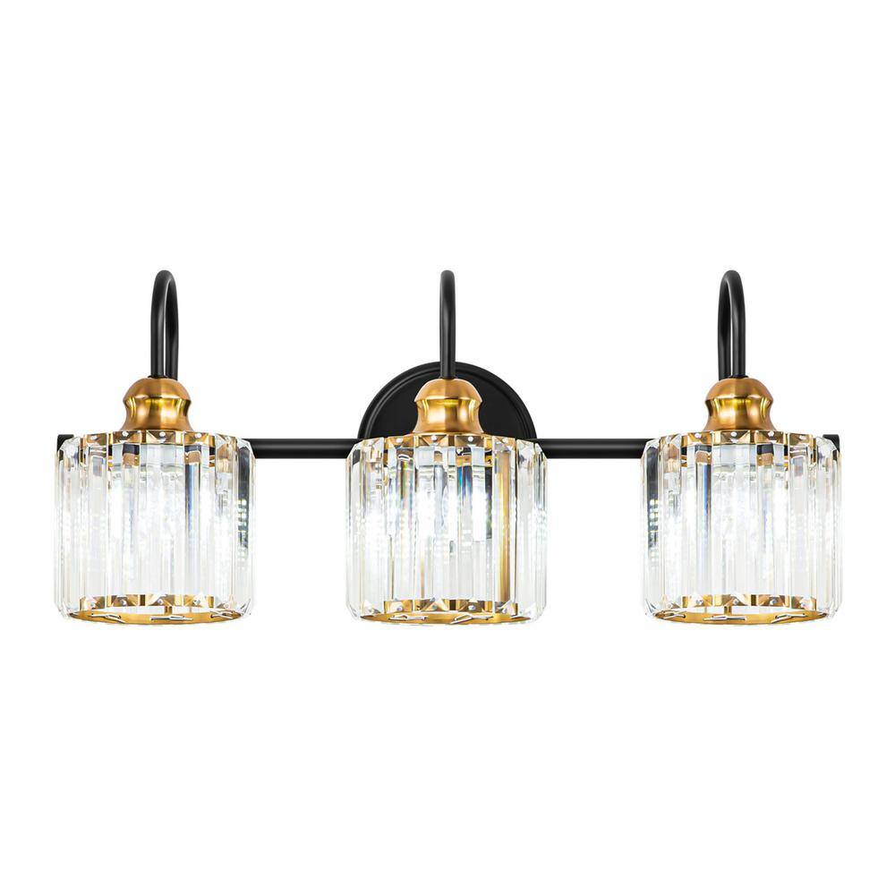 RRTYO Avenlur 21.3 in. 3-Light Up  Down Black Gold Modern Glam Linear  Dimmable Crystal Bathroom Vanity Light Over Mirror 81010000041468 The  Home Depot
