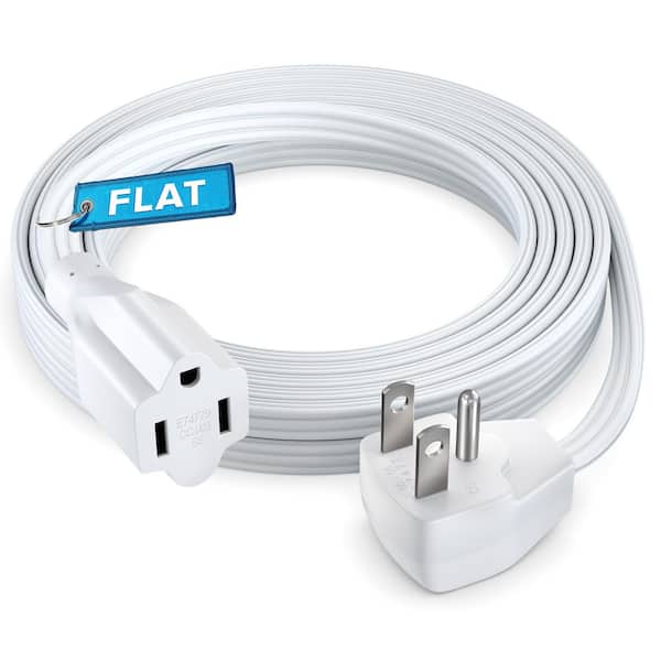 10 ft. 14/3 Medium/Heavy Duty Indoor Extension Cord Flat Plug Flat Wire, 15Amps, White