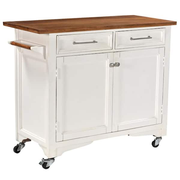 FirsTime & Co. 42 x 19 x 35 in. Rectangular Wood White and Brown Emma Kitchen Cart