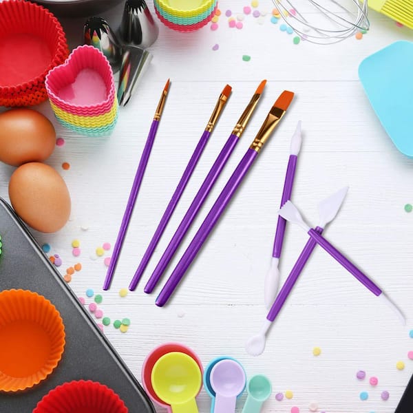 24-Piece Cake Decorating Tool Set with Brushes, Sugar Stir Needles, Fondant Modeling Tools, and Tweezers in Purple