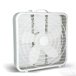 20 in. Box Fan, 3-Speed Cooling Table Fan Desk Fan with Convenient Carry Handle & Safety Grills, White