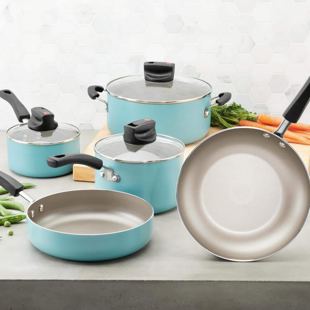 Aqua Blue 14-Piece Nonstick Aluminum Cookware Set
