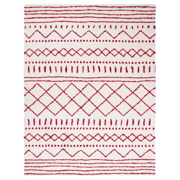 Arizona Shag Ivory/Red 8 ft. x 10 ft. Geometric Lodge Area Rug