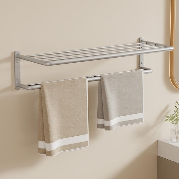 2-Piece Aluminum Alloy 6-Bar Towel Rack Modern Style Wall-Mounted 21.26 in. in Silver