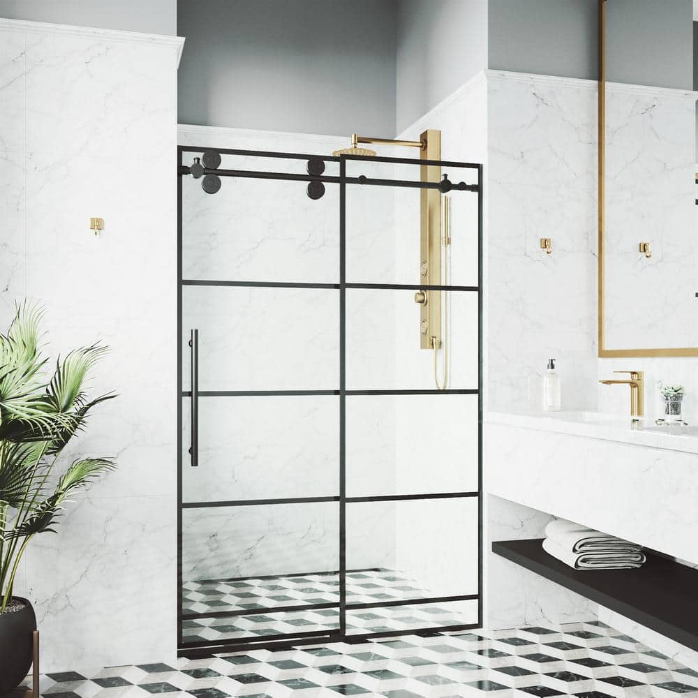 Elan 56-60" Matte Black Frameless Sliding Shower Door with Clear Glass