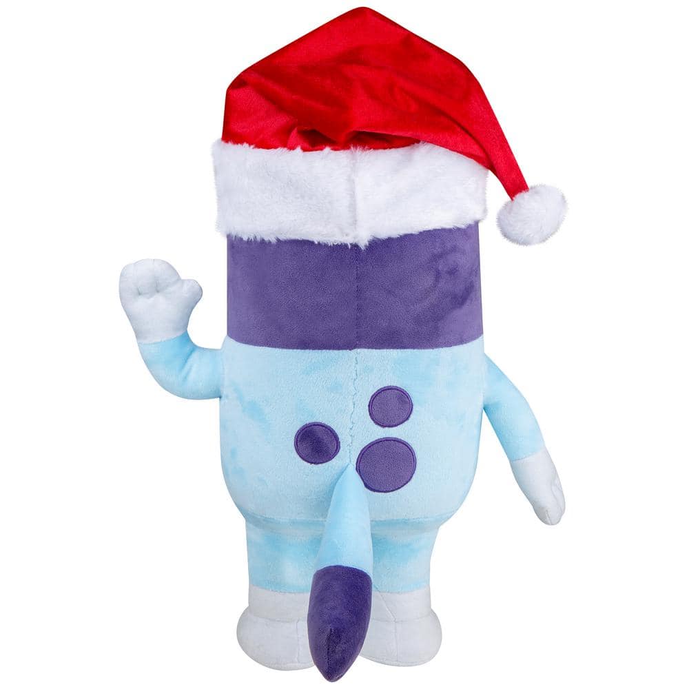 Blue and White Plush Dog Holiday Greeter with Santa Hat