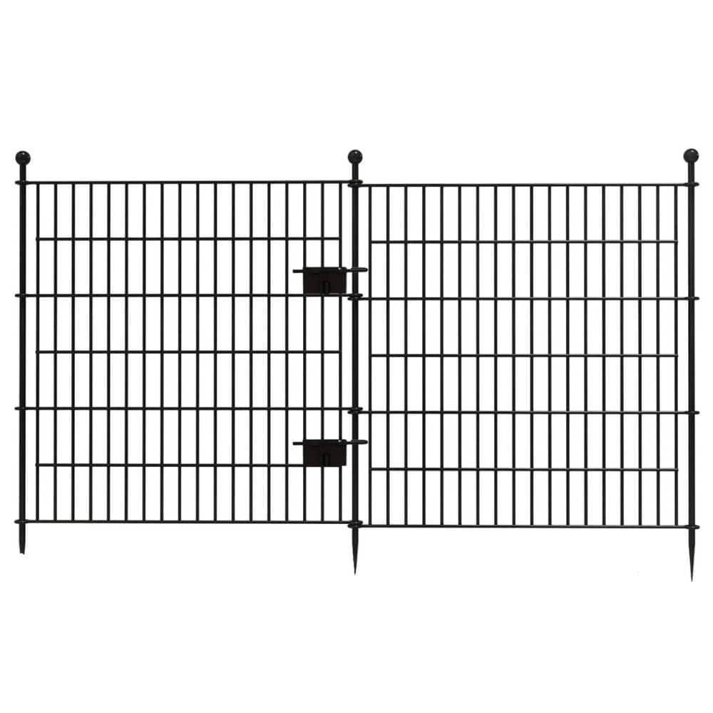 UNHO 5-Panel Metal Garden Fence Border – 32" Tall, DIY Animal Barrier, Rust-Resistant, Black