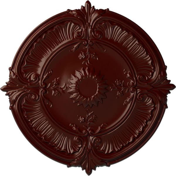 Ekena Millwork 1-1/2" x 30-1/8" x 30-1/8" Polyurethane Attica Acanthus Leaf Ceiling Medallion, Brushed Mahogany