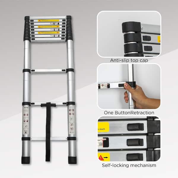 10.5 ft. Telescoping Aluminum Extension Ladder with Triangle Stabilizer, Multi-Purpose Folding Ladder 330 lbs.