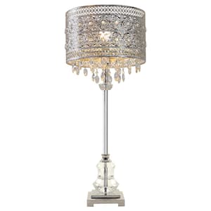 Brielle 28.75 in. Silver Table Lamp with Polished Nickel and Crystal Shade