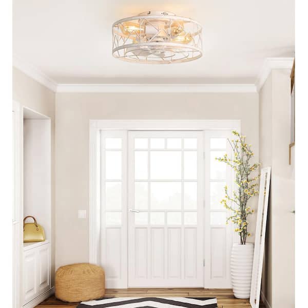 Webb 16.5 in. Indoor White/Gold Flush Mount Ceiling Fan with Open-Frame Light Kit, 6-Speed DC Motor and Remote Control