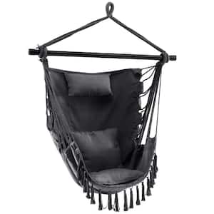 39 in. Tufted Victorian Hammock Chair Swing with Soft Pillow and Cushions in Black