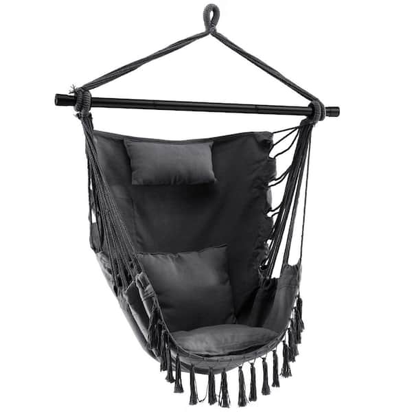Alpulon 39 in. Tufted Victorian Hammock Chair Swing with Soft Pillow and Cushions in Black