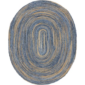Braided Chindi Blue/Natural 8 ft. x 10 ft. Oval Area Rug