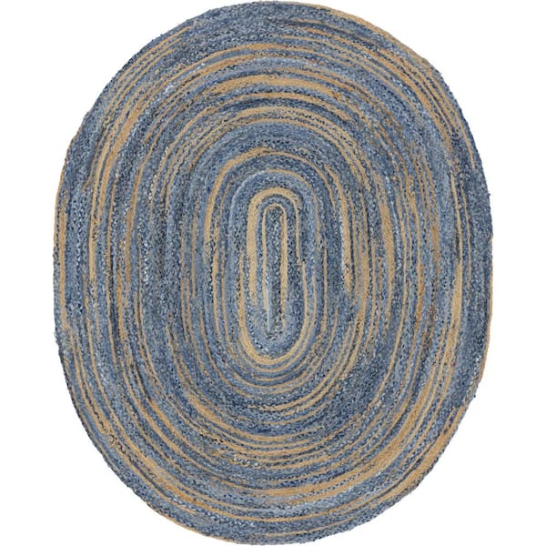 Braided Chindi Blue/Natural 8 ft. x 10 ft. Oval Area Rug