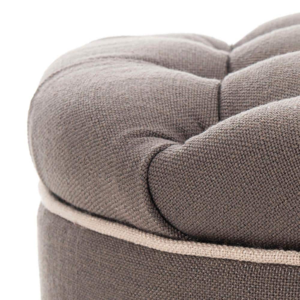 Amelia Gray Tufted Round Storage Ottoman with Oak Legs