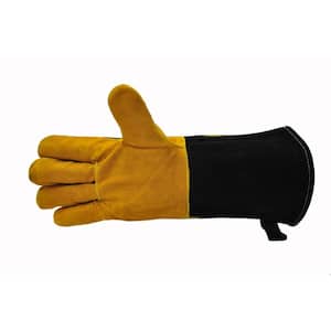Cowhide Suede Leather BBQ and Fireplace Gloves with Extra Long Cuff