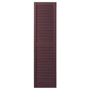 12 in. x 59 in. Open Louvered Polypropylene Shutters Pair in Vineyard Red