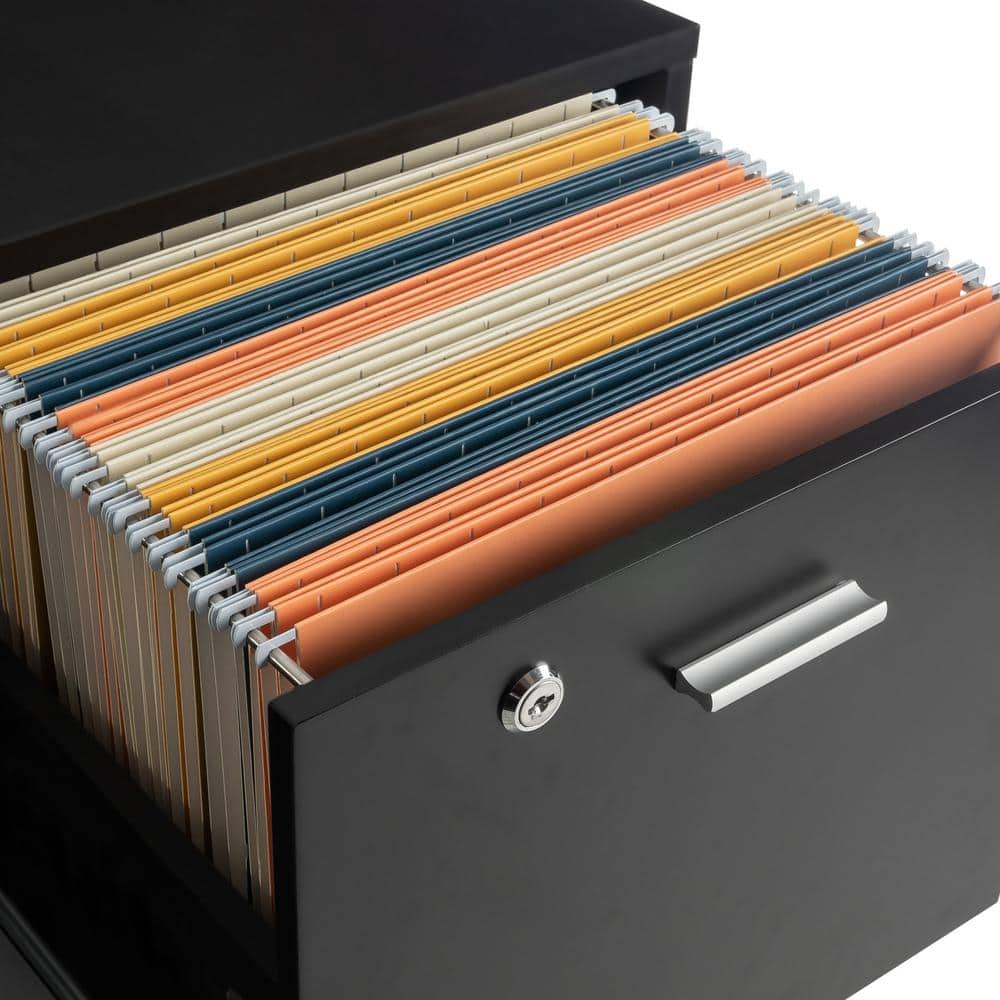 Black MDF 2-Drawer Lockable Mobile File Cabinet