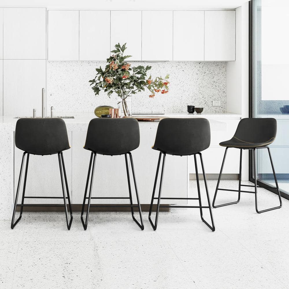 Alexander 24 in. Black Faux Leather Bar Stool Low Back Metal Frame Counter Height Bar Stool (Set of 8) price history on PriceWatchPro
