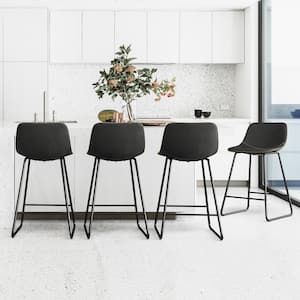 Alexander 24 in. Black Faux Leather Bar Stools Low Back Metal Frame Counter Height Bar Stools(Set of 8)
