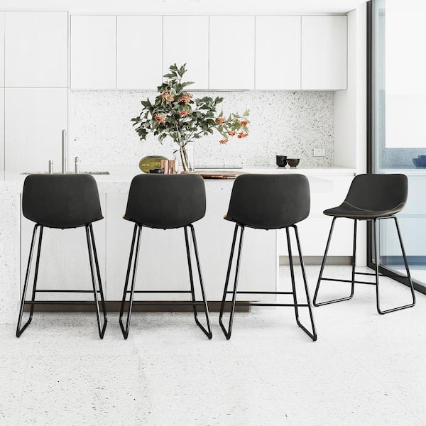 LUE BONA Alexander 24 in. Black Faux Leather Bar Stool Low Back Metal Frame Counter Height Bar Stool (Set of 8)