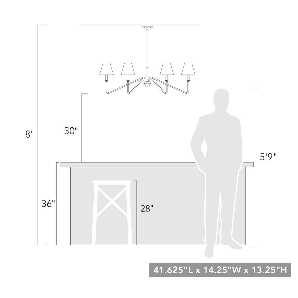 Kennedy Natural Black 6-Light Linear Pendant with Ivory Linen Shades