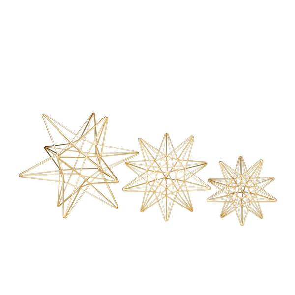 Store Set of 3 Geometric 3D Star Metal Sculptures Gold - Olivia & May,cfi