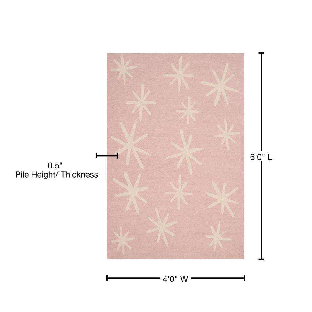 Ivory and Pink Hand-Tufted Wool Kids Rug 4' x 6'