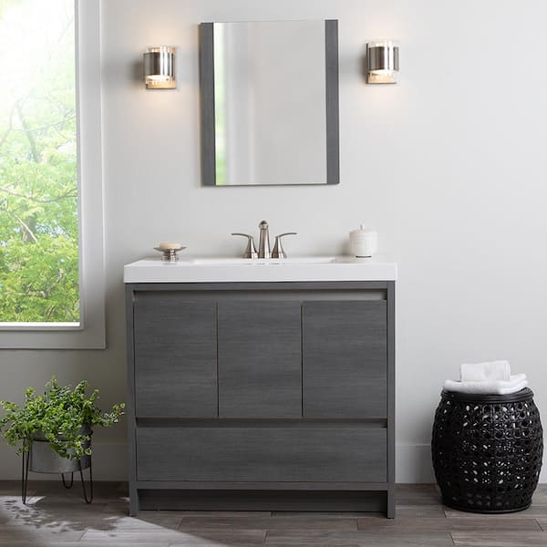 Home Decorators Collection Oakes 37 in. W x 19 in. D x 34 in. H Single Sink Freestanding Bath Vanity in Phantom with White Cultured Marble Top