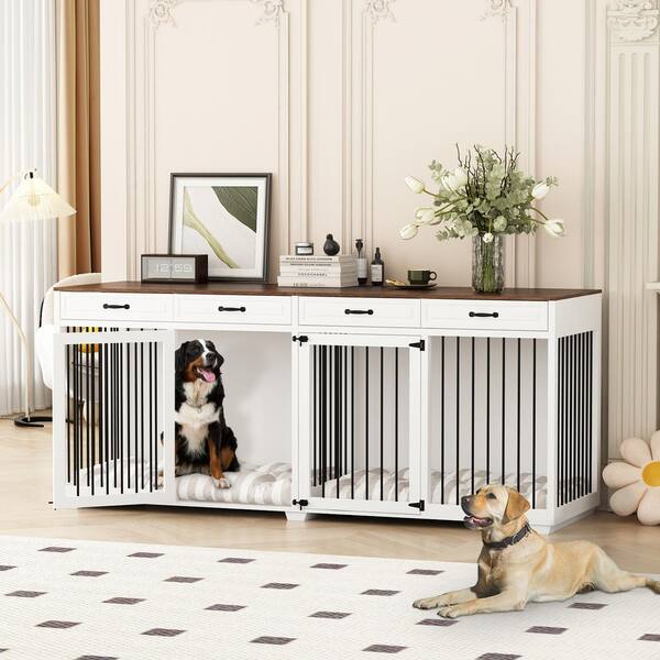 FUFU&GAGA 86.6 Large Dog Crate Furniture, XXL Dog Kennel for 2 Medium  Large Dogs Indoor with Storage Shelves and Divider, White  Y-THD-150179-0102-ccc - The Home Depot