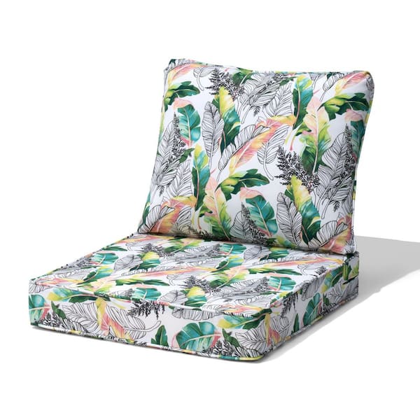 24 in. x 25 in. Outdoor Couch Cushion in Green Leaf 4.7 in. Thickened 30D Foam Patio Deep Seat Sofa Cushion with Zipper