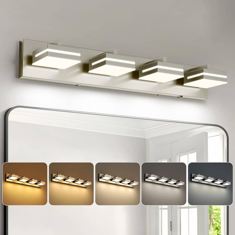 26.77 in. 4-Light Nickel LED Vanity Light with 5-CCT Adjustable Switch and Acrylic Lampshade price history on PriceWatchPro