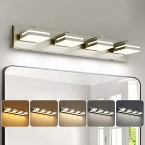 26.77 in. 4-Light Nickel LED Vanity Light with 5-CCT Adjustable Switch and Acrylic Lampshade