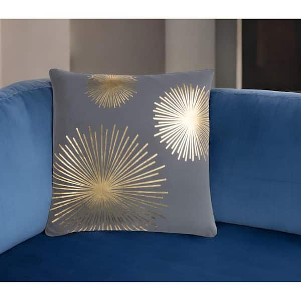 HomeRoots Gray, Gold Solid Polyester 20 in. x 20 in. Throw Pillow