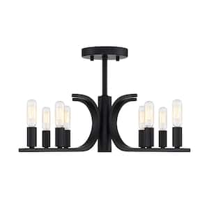 Skye 22.75 in. 8-Light Matte Black Minimalist Semi Flush Mount with Bare Bulbs for Dining Rooms