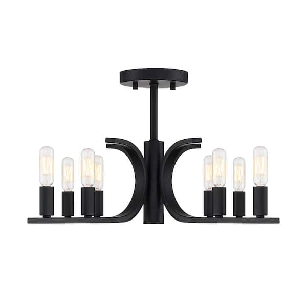 Designers Fountain Skye 22.75 in. 8-Light Matte Black Minimalist Semi Flush Mount with Bare Bulbs for Dining Rooms