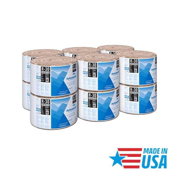 R30 Unfaced 23 in. x 22 ft. Fiberglass Insulation Rolls for Floor, Attic - Class A Fire-Rated and Made in USA (12-Rolls)