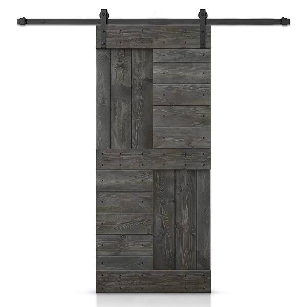 CALHOME 38 in. x 84 in. Carbon Gray Stained DIY Knotty Pine Wood Interior Sliding Barn Door with Hardware Kit