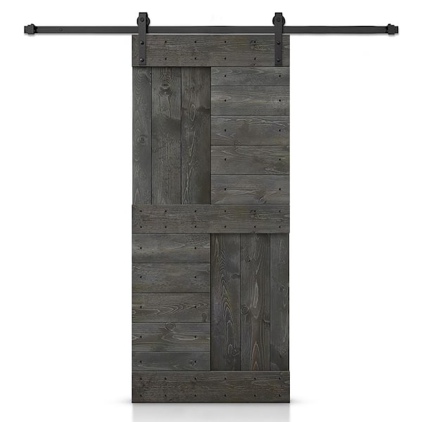 CALHOME 42 in. x 84 in. Carbon Gray Stained DIY Knotty Pine Wood Interior Sliding Barn Door with Hardware Kit