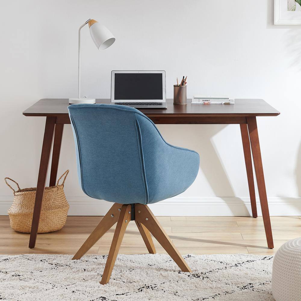 Mid-Century Light Blue Swivel Accent Chair with Beech Wood Legs