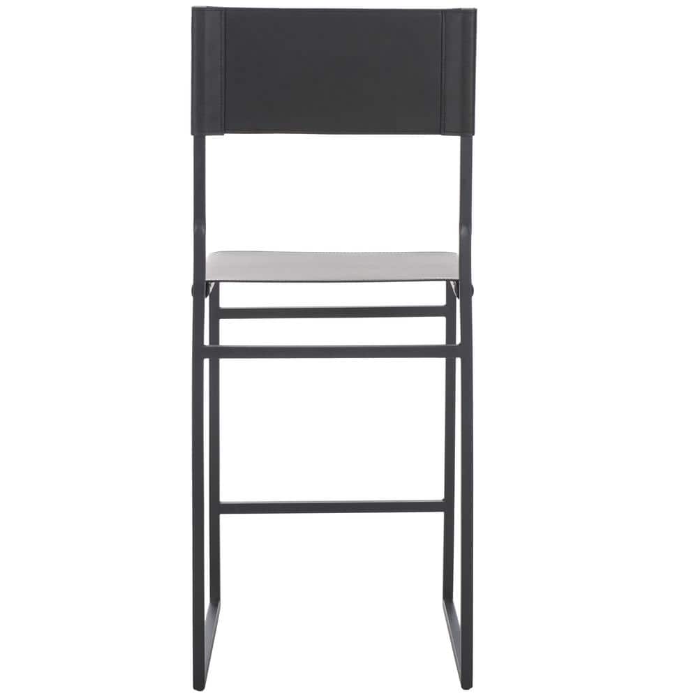 Layne Black Leather and Metal Minimalist Counter Stool